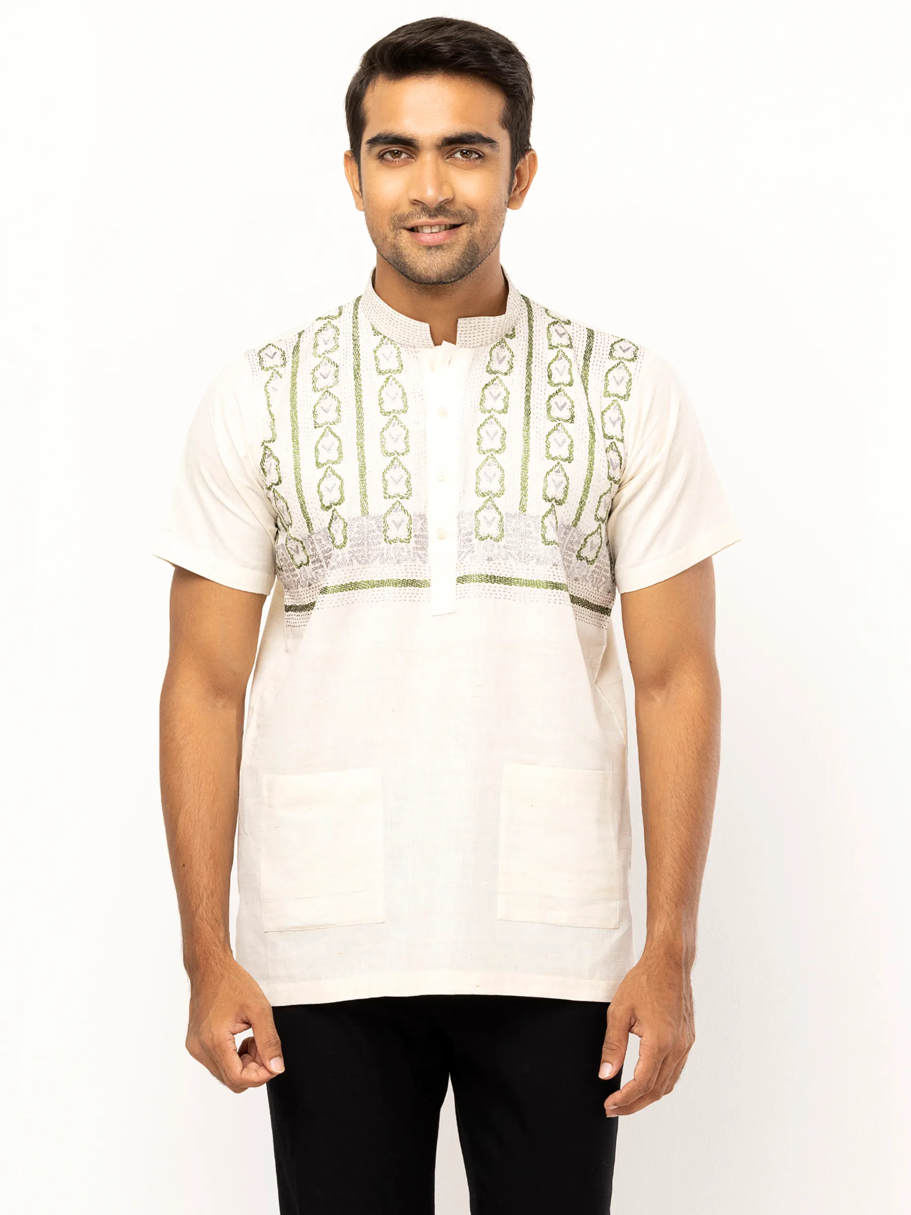 Ecru Embroidered Endi Cotton Fatua